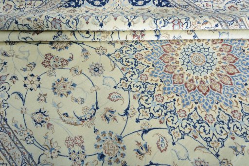 Close-up detail of 2000s Nain rug from Iran / Persia showing Cork weave