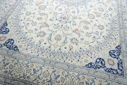 Close-up detail of 2000s Nain rug from Iran / Persia showing Cork weave