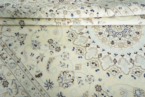 Close-up detail of New Nain rug from Iran / Persia showing Wool weave