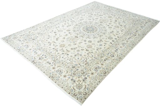 Corner detail of New Nain rug showing border pattern and Wool pile