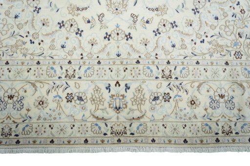 Full view of New Nain rug from Iran / Persia, 354 × 244 cm in Beige tones