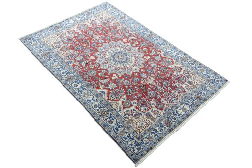 Close-up detail of 2000s Nain rug from Iran / Persia showing Wool weave