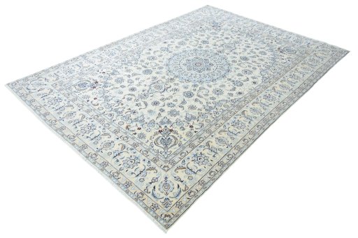 Corner detail of New Nain rug showing border pattern and Wool pile
