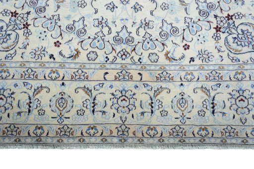 Full view of New Nain rug from Iran / Persia, 348 × 243 cm in Beige tones