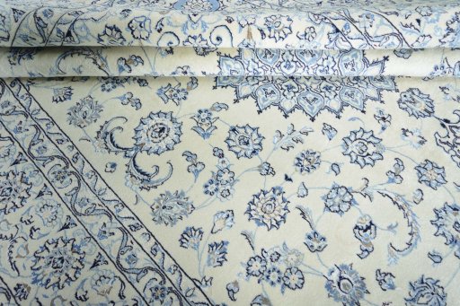 Close-up detail of New Nain rug from Iran / Persia showing Wool weave