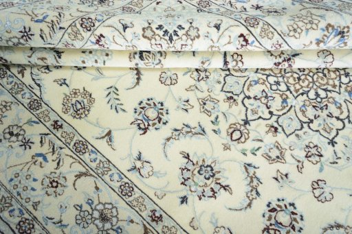 Close-up detail of 2000s Nain rug from Iran / Persia showing Wool weave