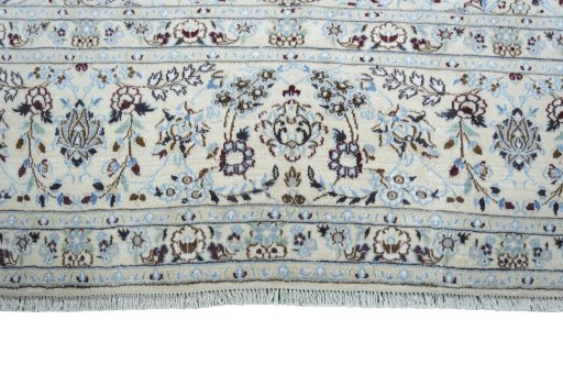 Full view of New Nain rug from Iran / Persia, 384 × 284 cm in Beige tones