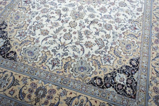 Close-up detail of New Nain rug from Iran / Persia showing Cork weave