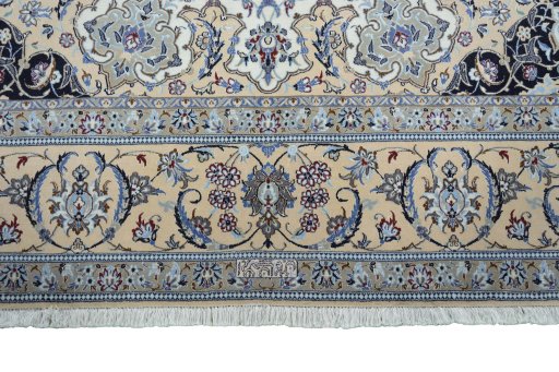 Full view of New Nain rug from Iran / Persia, 325 × 216 cm in Beige tones