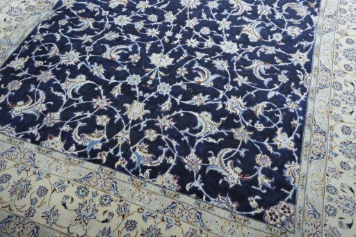 Close-up detail of 2000s Nain rug from Iran / Persia showing Wool weave