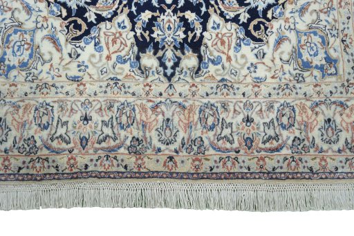 Full view of 1970s Nain rug from Iran / Persia, 204 × 114 cm in Blue tones
