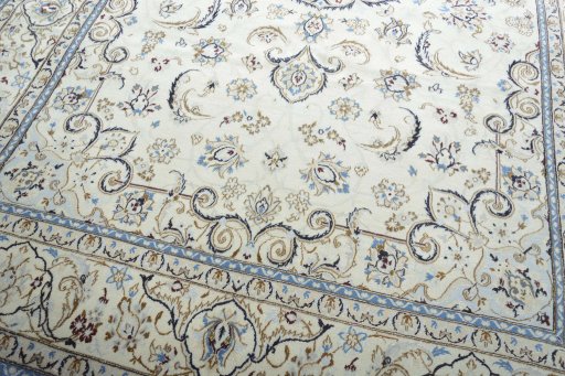 Close-up detail of 2000s Nain rug from Iran / Persia showing Wool weave