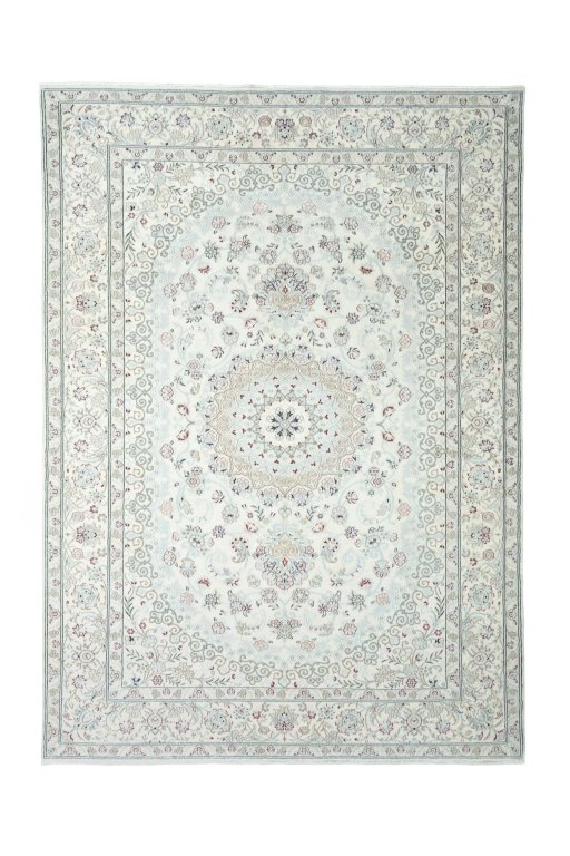 Full view of New Nain rug from Iran / Persia, 291 × 206 cm in Beige tones