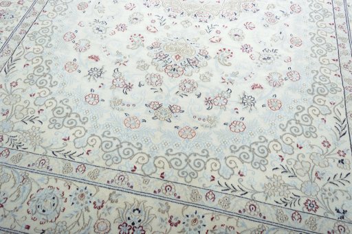 Close-up detail of New Nain rug from Iran / Persia showing Wool weave