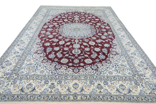Surface texture of 2000s Nain rug with natural Wool and intricate pattern