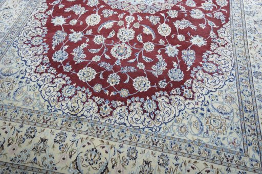 Close-up detail of 2000s Nain rug from Iran / Persia showing Wool weave