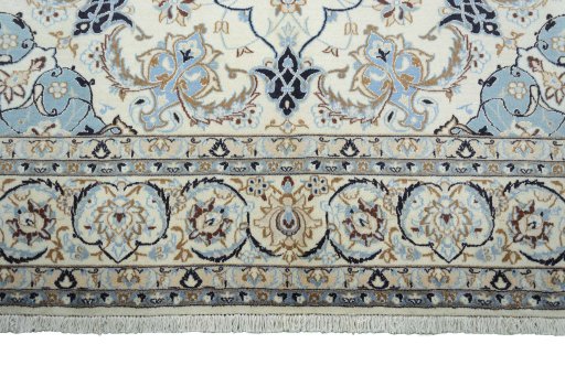 Full view of New Nain rug from Iran / Persia, 304 × 202 cm in Beige tones