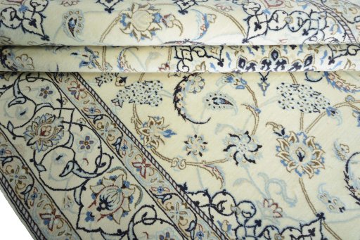 Close-up detail of 2000s Nain rug from Iran / Persia showing Wool weave