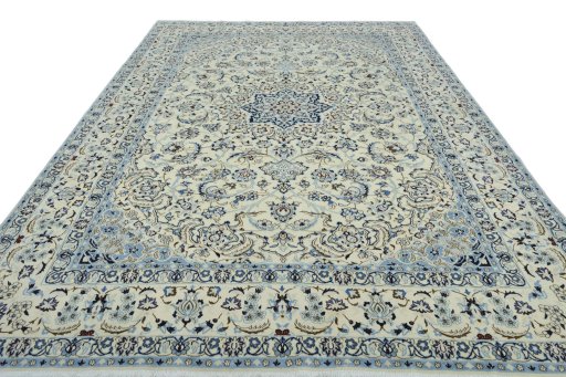 Surface texture of 2000s Nain rug with natural Wool and intricate pattern