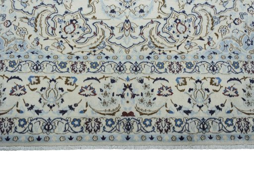 Full view of 2000s Nain rug from Iran / Persia, 374 × 250 cm in Beige tones