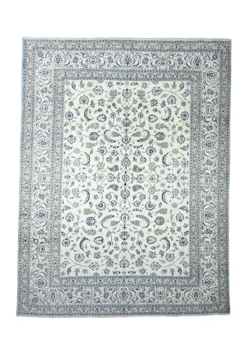 Full view of New Nain rug from Iran / Persia, 380 × 290 cm in Beige tones