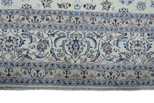 Full view of New Nain rug from Iran / Persia, 380 × 290 cm in Beige tones