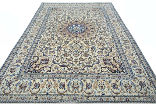 Surface texture of 2000s Nain rug with natural Wool and intricate pattern