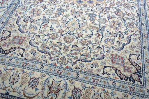 Close-up detail of 2000s Nain rug from Iran / Persia showing Wool weave