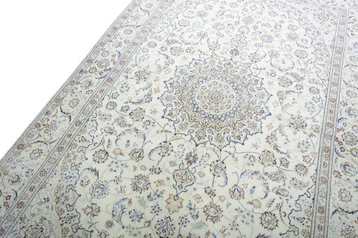 Backside of handmade New Nain rug showing knot structure and weave density