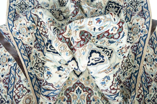 Close-up detail of 2000s Nain rug from Iran / Persia showing Wool weave