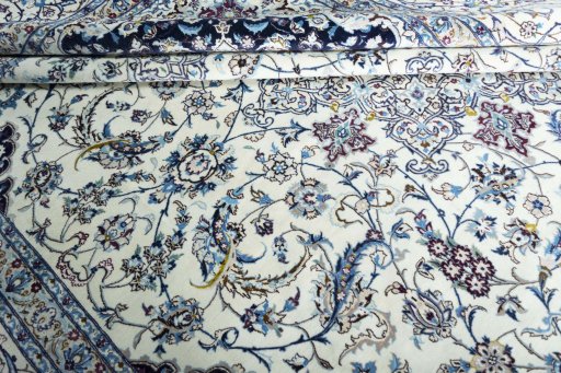 Close-up detail of 2000s Nain rug from Iran / Persia showing Cork weave