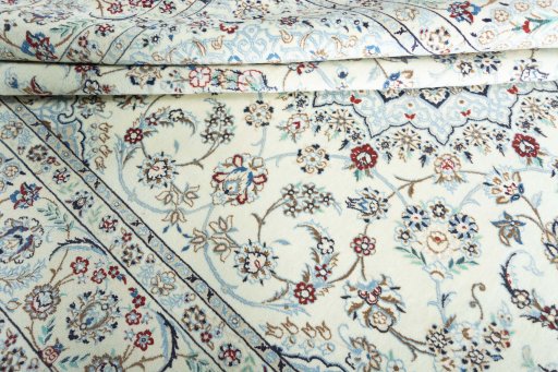 Close-up detail of 2000s Nain rug from Iran / Persia showing Wool weave