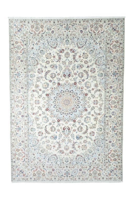 Full view of 2000s Nain rug from Iran / Persia, 350 × 245 cm in Beige tones
