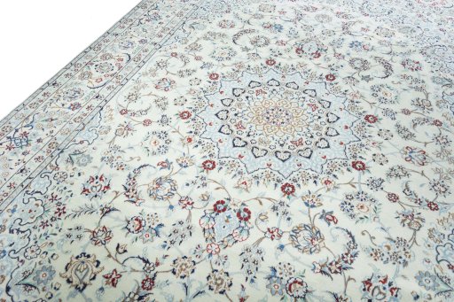 Backside of handmade 2000s Nain rug showing knot structure and weave density