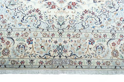 Full view of 2000s Nain rug from Iran / Persia, 350 × 245 cm in Beige tones