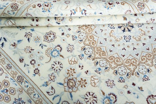 Close-up detail of New Nain rug from Iran / Persia showing Wool weave