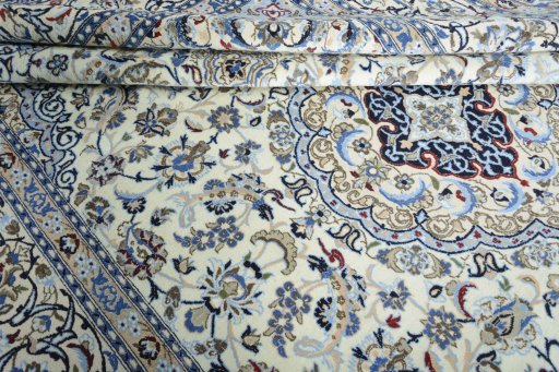 Close-up detail of 2000s Nain rug from Iran / Persia showing Wool weave
