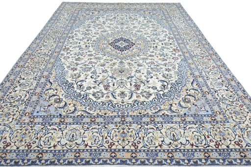 Surface texture of 2000s Nain rug with natural Wool and intricate pattern