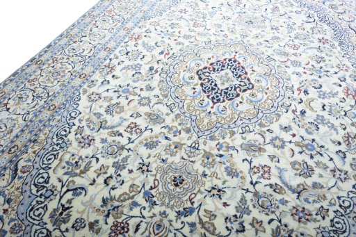 Backside of handmade 2000s Nain rug showing knot structure and weave density