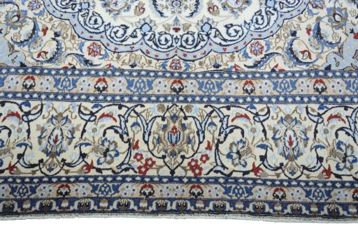 Full view of 2000s Nain rug from Iran / Persia, 374 × 244 cm in Beige tones