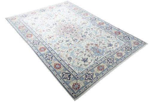 Close-up detail of 2000s Nain rug from Iran / Persia showing Wool weave