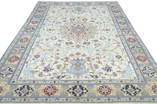 Surface texture of 2000s Nain rug with natural Wool and intricate pattern