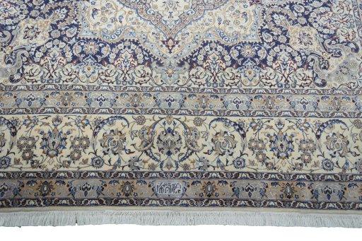 Full view of 2000s Nain rug from Iran / Persia, 368 × 256 cm in Beige tones