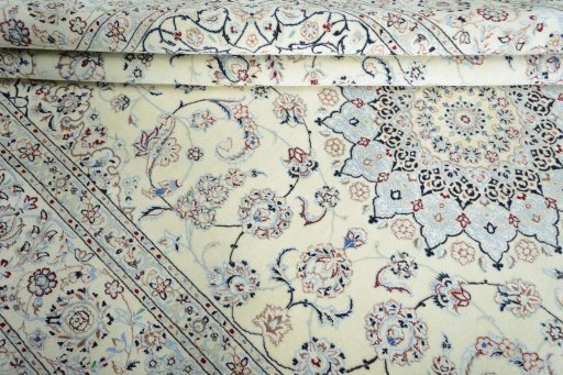 Close-up detail of New Nain rug from Iran / Persia showing Cork weave