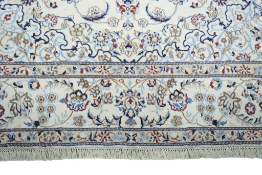 Full view of New Nain rug from Iran / Persia, 304 × 202 cm in Beige tones