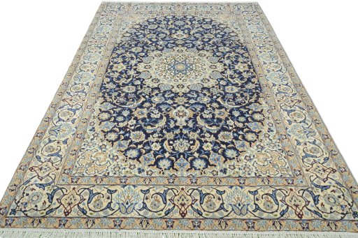 Surface texture of 2000s Nain rug with natural Wool and intricate pattern