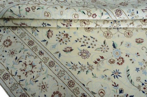 Close-up detail of 2000s Nain rug from Iran / Persia showing Wool weave