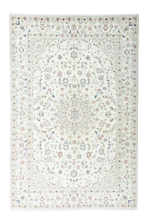 Full view of 2000s Nain rug from Iran / Persia, 305 × 200 cm in Beige tones