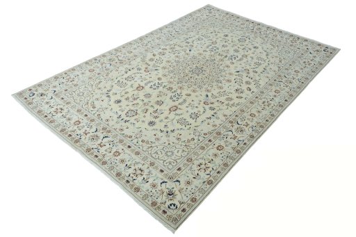 Corner detail of 2000s Nain rug showing border pattern and Wool pile