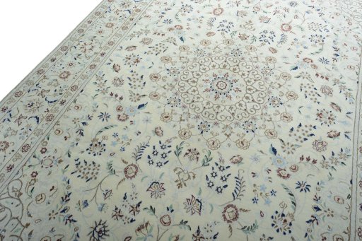 Backside of handmade 2000s Nain rug showing knot structure and weave density